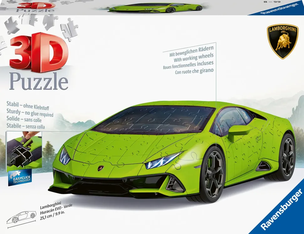 Ravensburger 3D Puzzle Lamborghini Huracan Evo Verde, 108 Pezzi, 8+ Anni