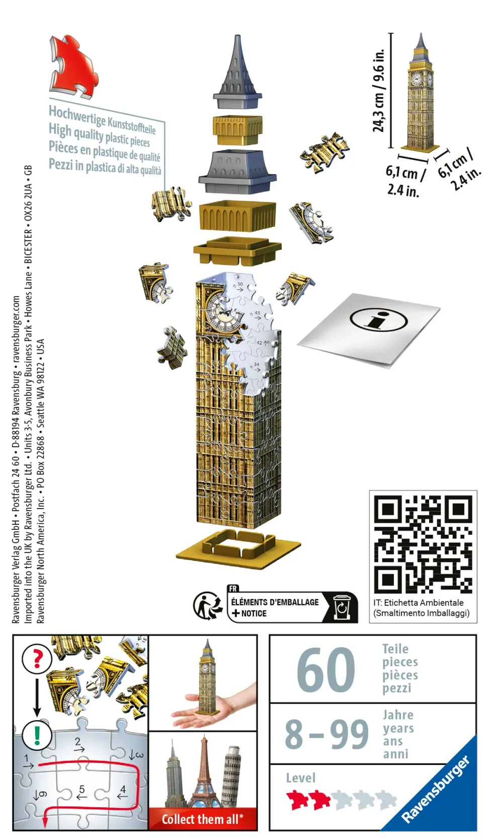Ravensburger 3D Puzzle Mini Big Ben, 54 Pezzi, 8 Anni