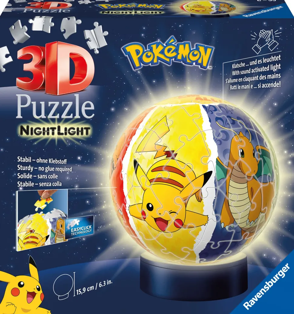 Ravensburger 3D Puzzle Nightlamp Pokemon, Night Lamp, 72 Pezzi, 6+ Anni