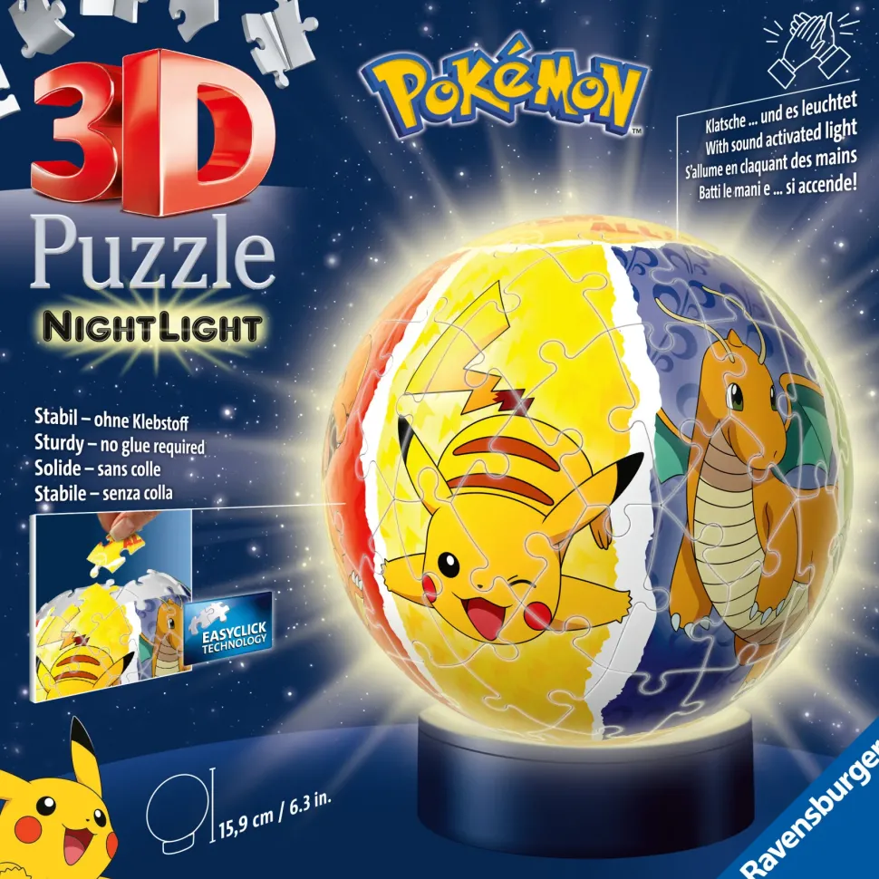 Ravensburger 3D Puzzle Nightlamp Pokemon, Night Lamp, 72 Pezzi, 6+ Anni