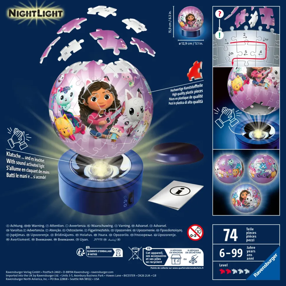 Ravensburger 3D Puzzle Nightlamp Gabby'S Dollhouse, Night Lamp, 72 Pezzi, 6+ Anni