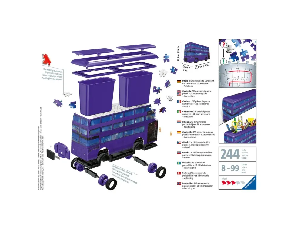 Ravensburger 3D Puzzle Nottetempo, Bus Harry Potter, 216 Pezzi, 8+ Anni