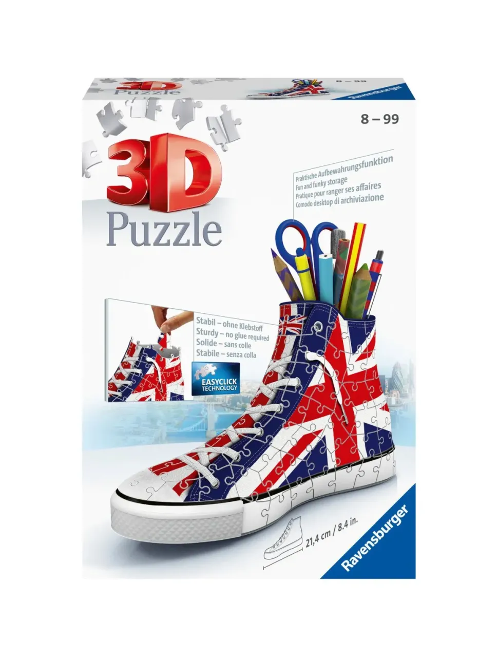 Ravensburger 3D Puzzle Portapenne Sneaker Union Jack Edition, 108 Pezzi, 8+ Anni