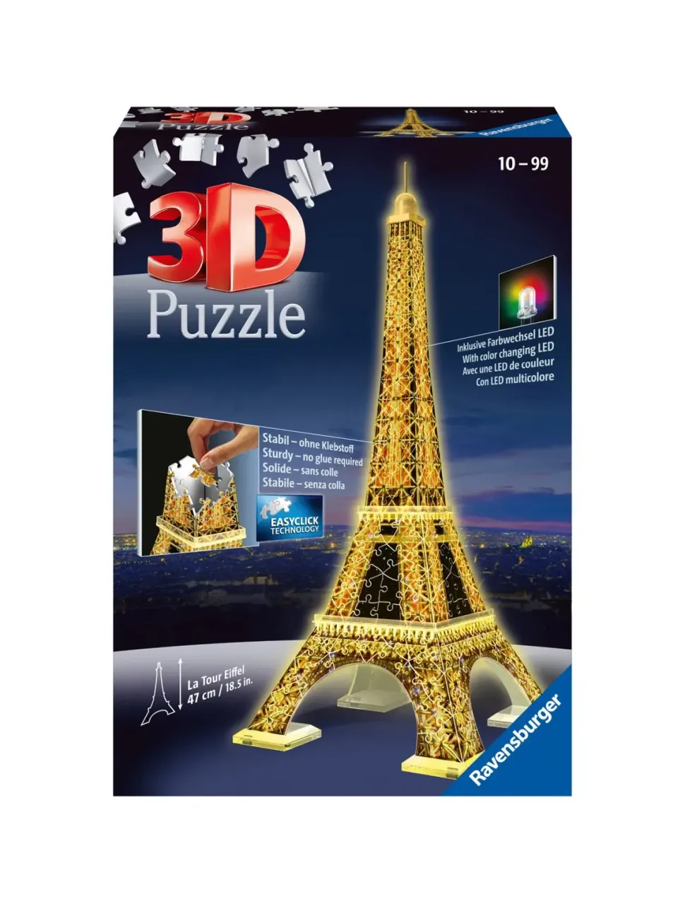 Ravensburger 3D Puzzle Tour Eiffel Night Edition, Parigi, 216 Pezzi, 10+ Anni