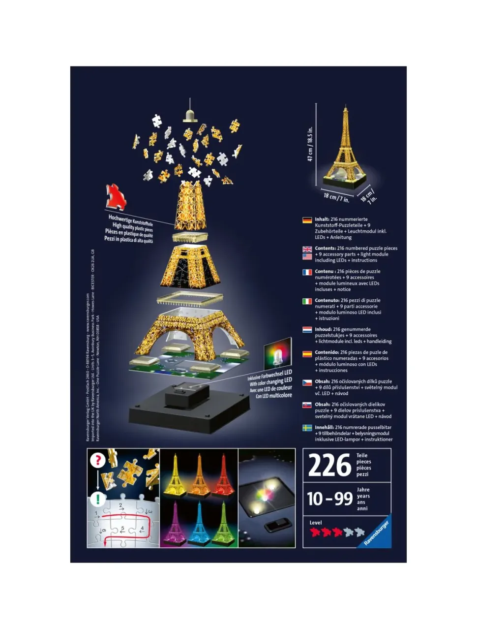 Ravensburger 3D Puzzle Tour Eiffel Night Edition, Parigi, 216 Pezzi, 10+ Anni