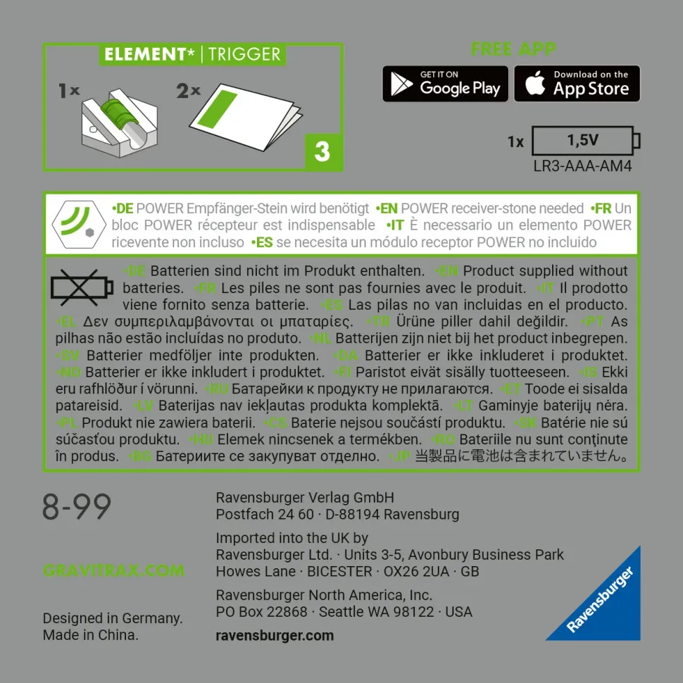 Ravensburger Gravitrax Power Element Trigger, Gioco Innovativo Ed Educativo Stem, 8+ Anni, Estensione
