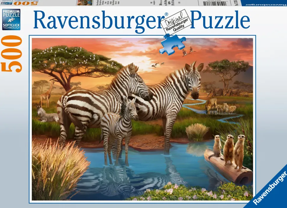 Ravensburger Puzzle Zebre Alla Pozza D'Acqua, 500 Pezzi, Puzzle Adulti