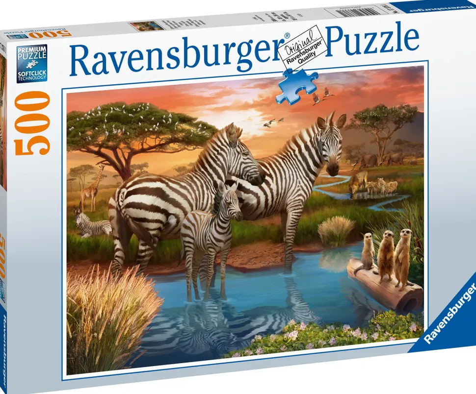 Ravensburger Puzzle Zebre Alla Pozza D'Acqua, 500 Pezzi, Puzzle Adulti