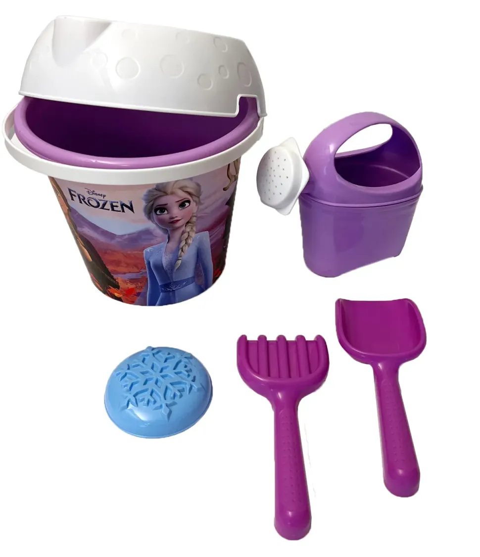 Secchiello Frozen Cm 18 Con Innaffiatoio, Setaccio, Paletta, Rastrello E Formina