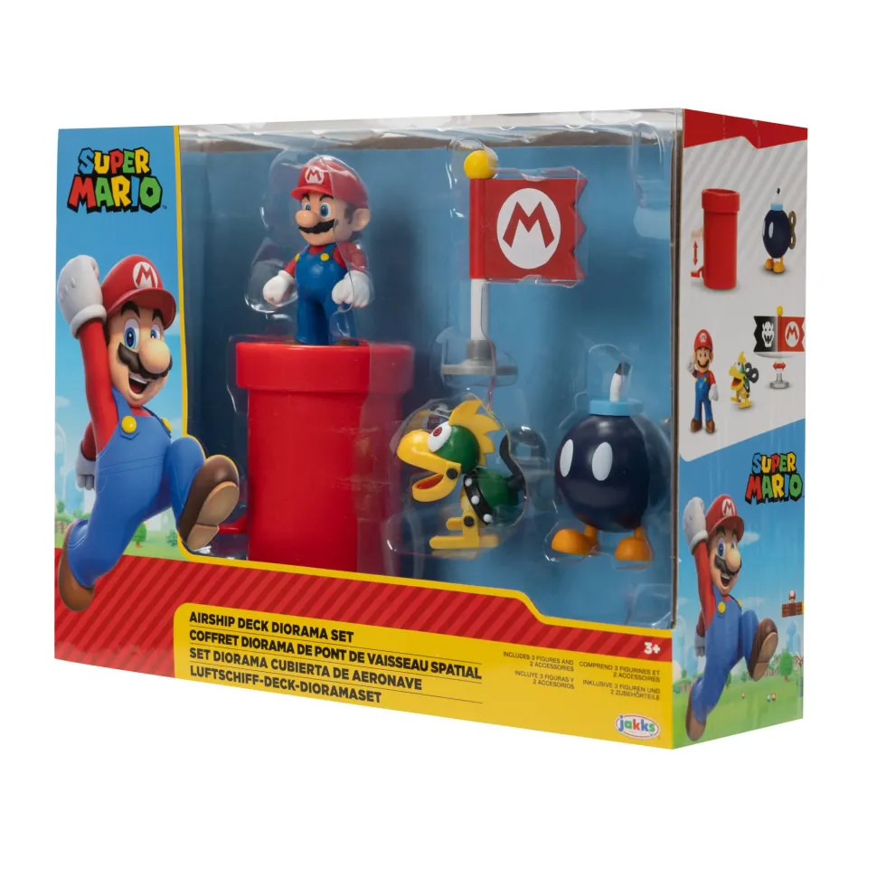 Super Mario Diorama Galeone Volante Di Bowser Con Personaggi Articolati