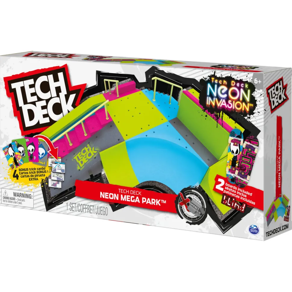 Tech Deck, Neon Mega Park X-Connect Creator, Set Di Rampe Personalizzabile Fosforescente Con Due Fingerboard, Giocattolo Per Bambini E Bambine Dai 6 Anni In Su