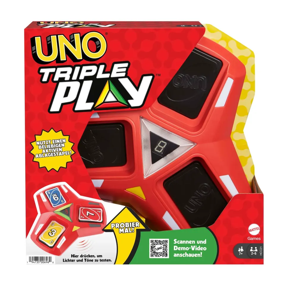 Uno Triple Play, Con Porta-Carte Con Luci E Suoni E 112 Carte, Per Ragazzi, Adulti E Bambini 7+ Anni