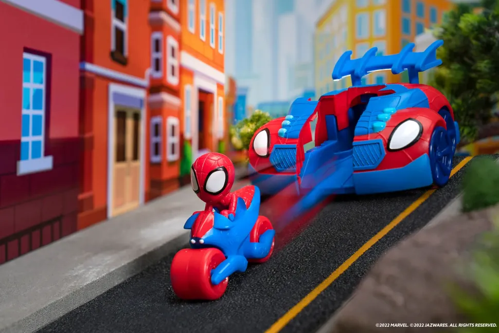 Veicolo 2 In 1, Auto Con Funzione Lanciatore, Moto E Personaggio Spidey