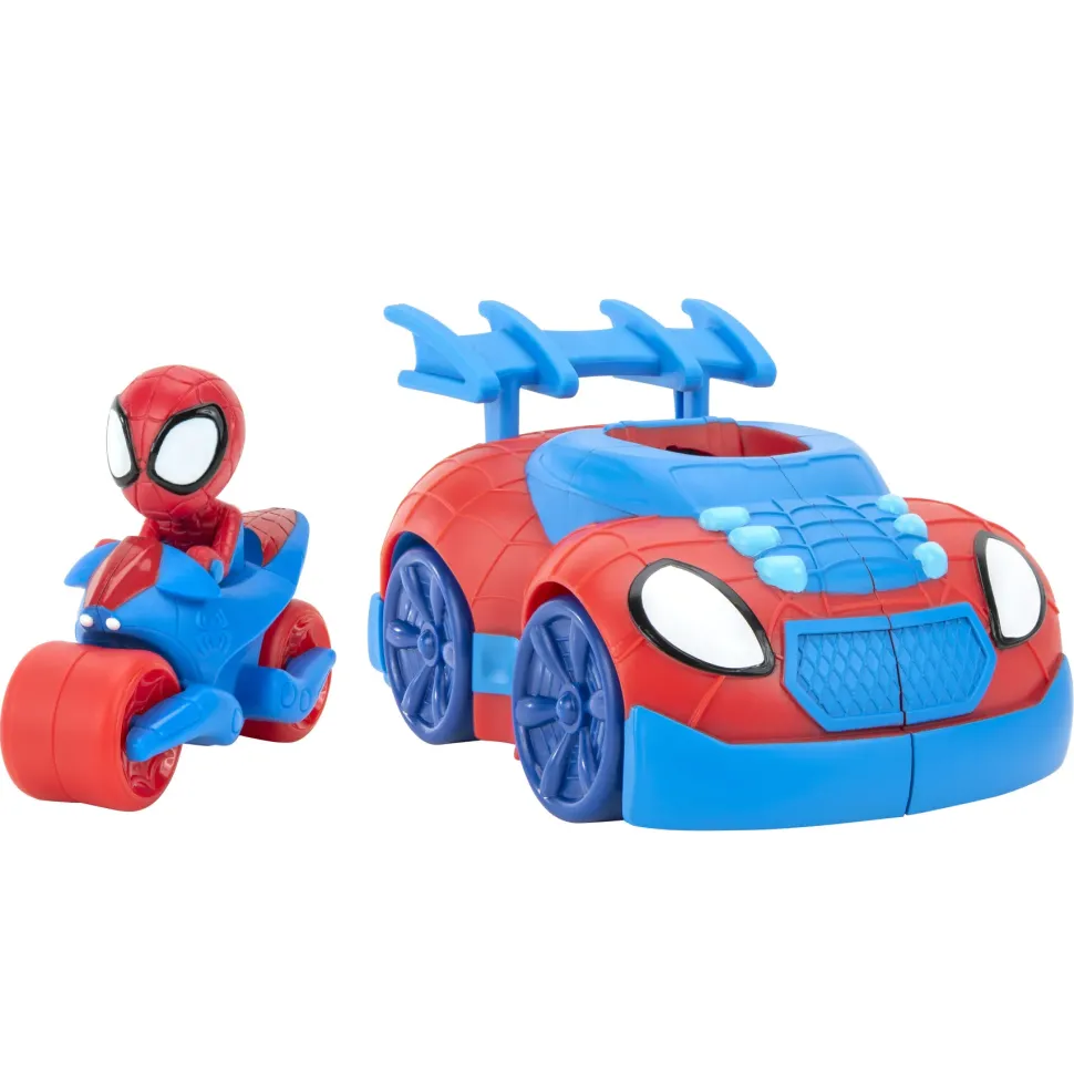 Veicolo 2 In 1, Auto Con Funzione Lanciatore, Moto E Personaggio Spidey